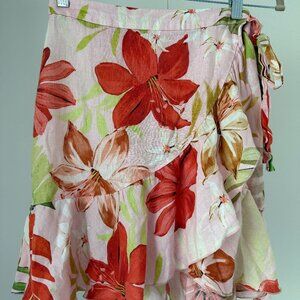 Zara Linen Wrap Skirt – Tropical Floral Print, Summer Style